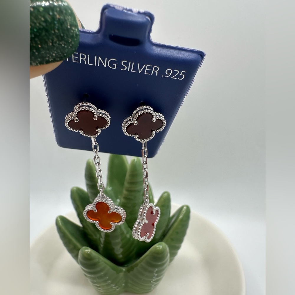Orange Red clover Drop Earrings